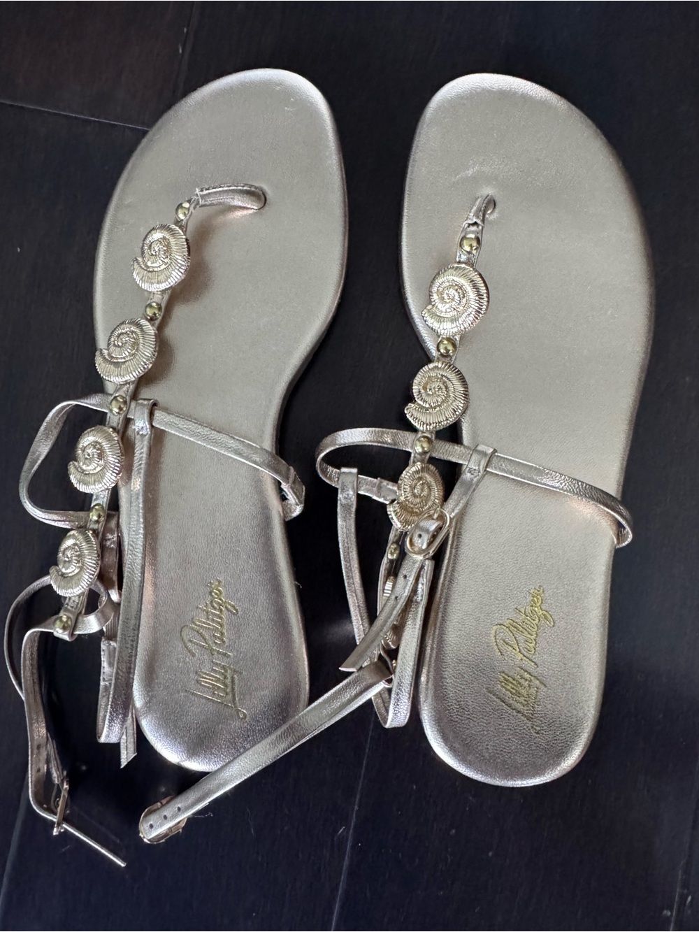 Lilly Pulitzer Gold Spiral-Embellished Strappy Sandals